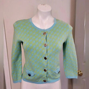 Lilly Pulitzer Donnie Jacquard Houndstooth Logo Button Down Cardigan(XS)